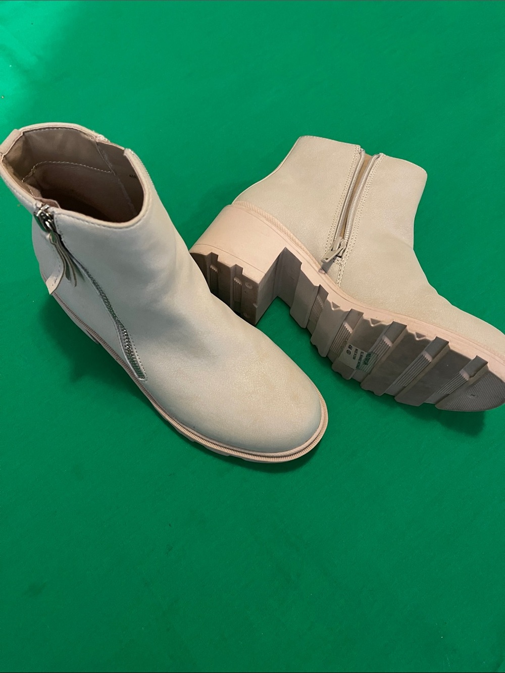 Jellypop Cream Side-Zip Ankle Booties with Lug Sole